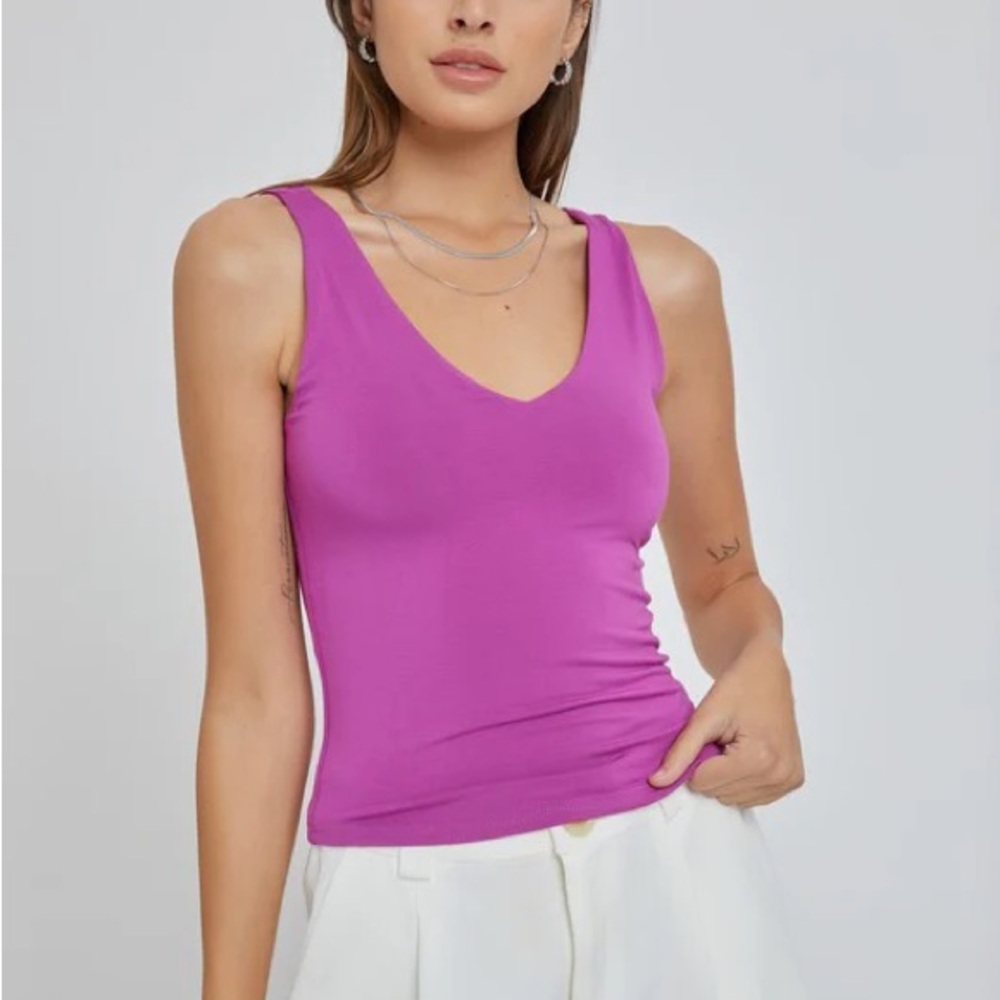 Kinsley Basic V-Neck Tank - Orchid